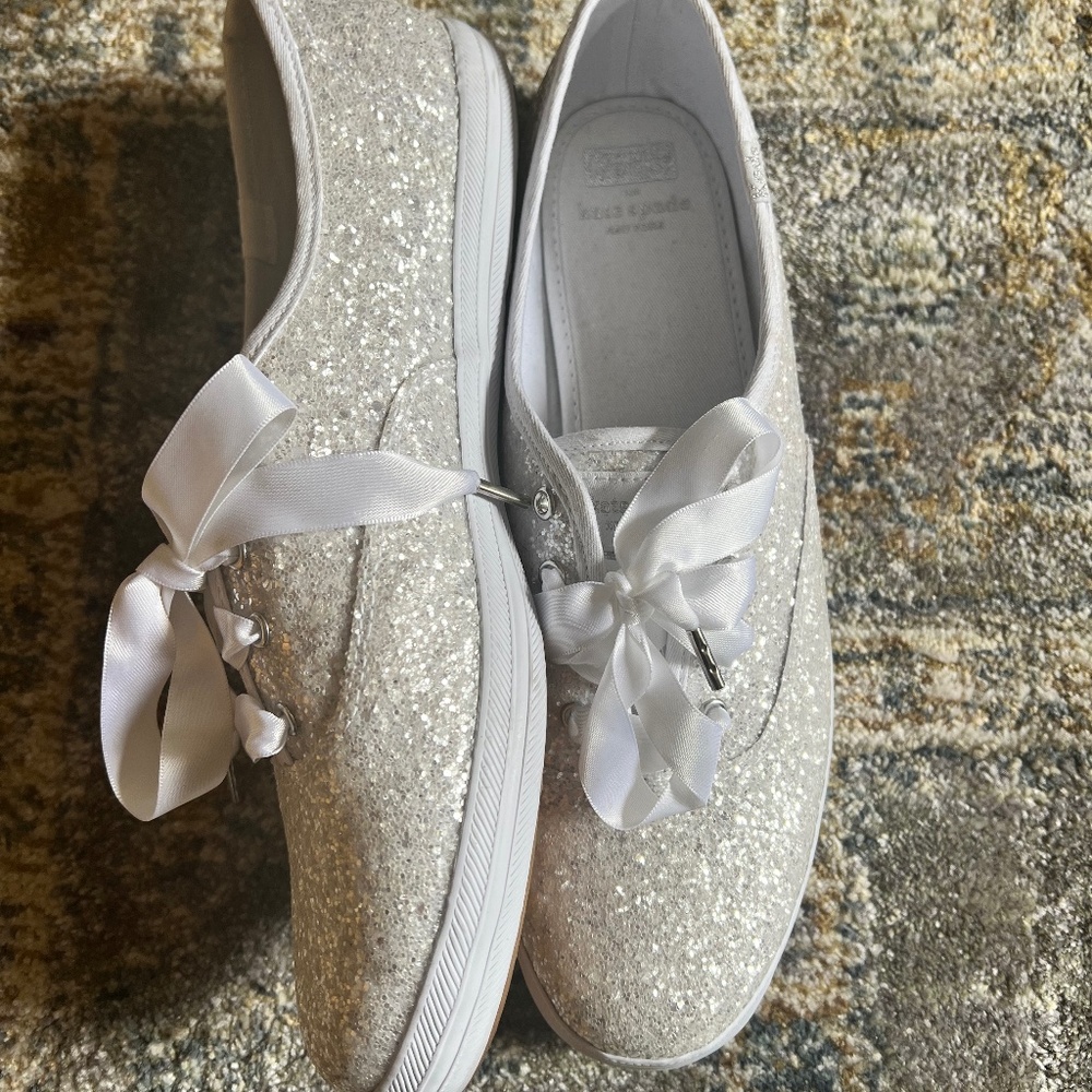 Keds x Kate Spade White Glitter shoes